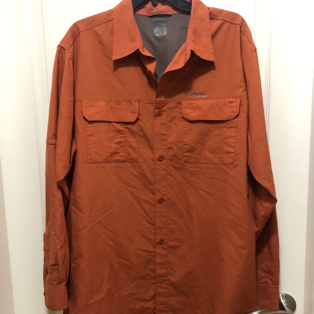 Columbia Titanium Long Sleeve Orange Shirt XL Nylon Outdoor Hiking Fishing